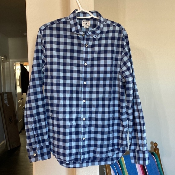Bonobos blue checkered long sleeve button down 100% cotton - Picture 1 of 5